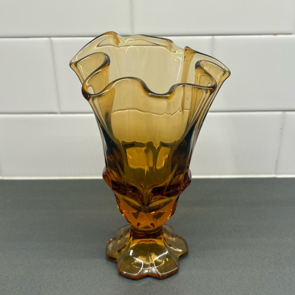 Vintage Fenton Amber Swung Vase